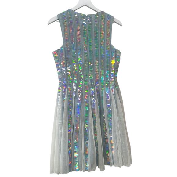 ASOS Silver Holographic Sleeveless Fit & Flare Party Dress Size 6 - Picture 7 of 13